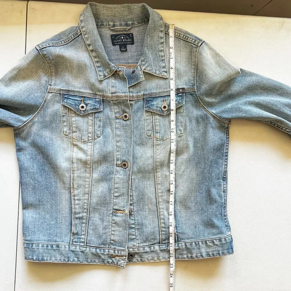 Patchwork Boho Vtg Inspired Lucky Brand Statement Denim Jacket 70s  Reworked L - Picture 12 of 14